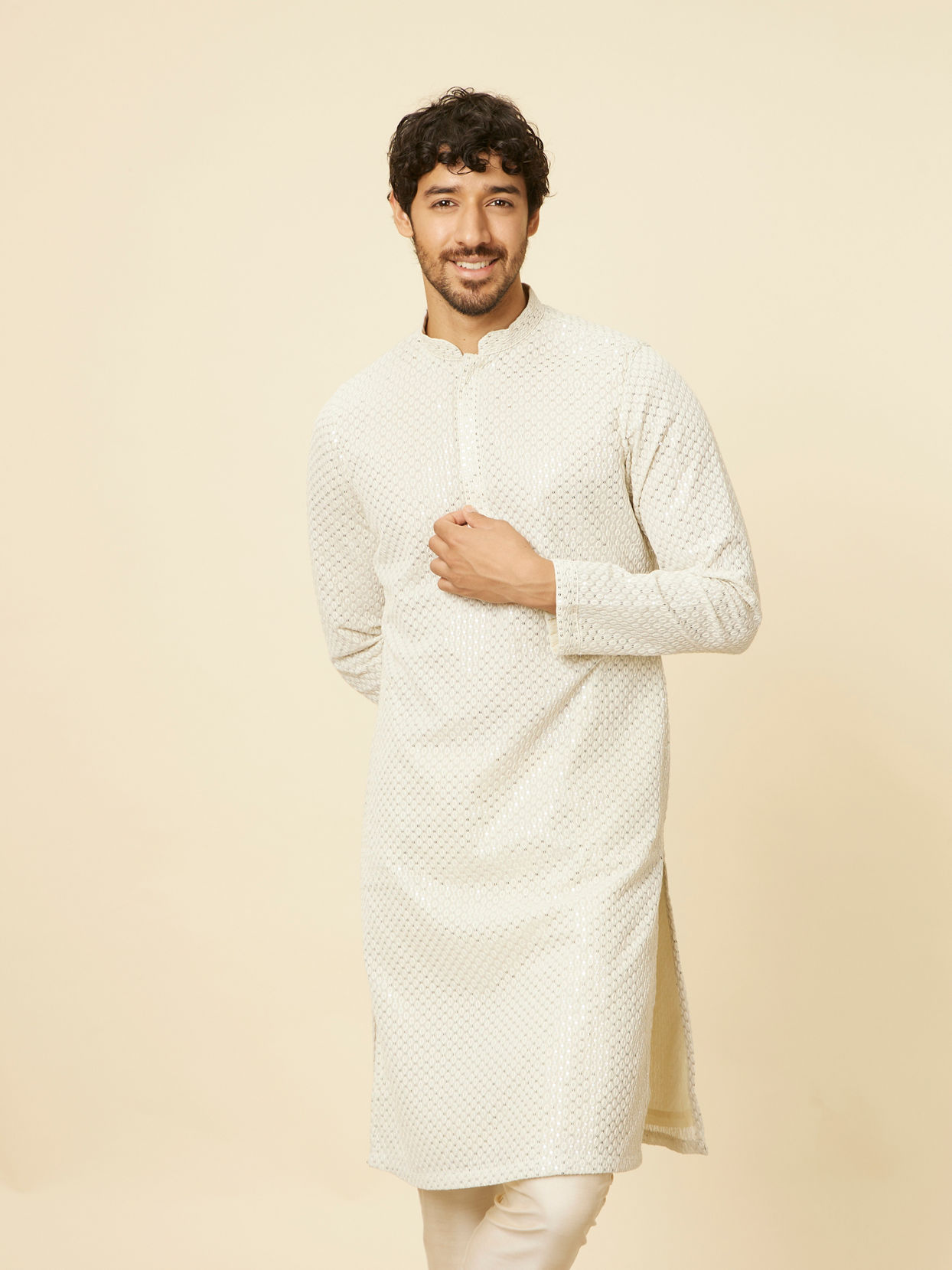 Men's Sequins Chikankari Embroidered Kurtas. main image 1